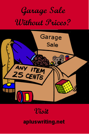 Box of garage sale items with 25 cents price 