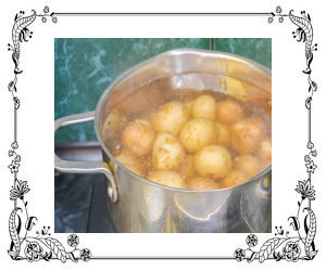 Pot of boiling potatoes