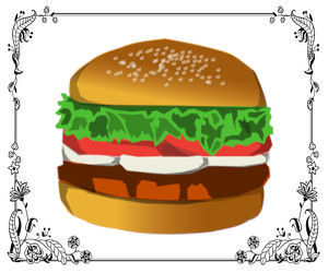 A hamburger on bun with lettuce and tomato.
