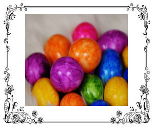 A group of colored eggs