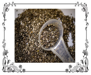 A teaspoon measuring out a pile of chia seeds.