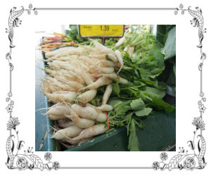 A bunch of white icilce radishes