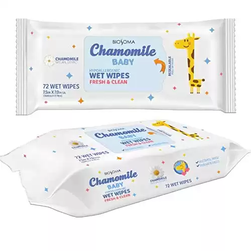 Baby Hypoallergenic Wet Wipes with Chamomile Natural Extract, 72 Count