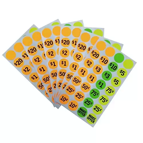 Brothersbox Garage Sale Stickers 1400pcs, Pre-Priced Yard Stickers with Prices Round Label Flea Market Retail Pricing Stickers Rummage Garage Supplies Neon Colors Dia 3/4" (0.75 inch)