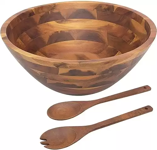 AIDEA Salad Bowls, Wooden Salad Bowls Set, Large Acacia Wood Serving Bowl for Fruits, Salad, 12.5" Big Salad Bowl with Serving Utensils
