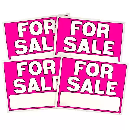 11" x 14" for Sale Signs, Pack of 4 Signs, Neon Fluorescent Pink & Black, 11 x 14 inch