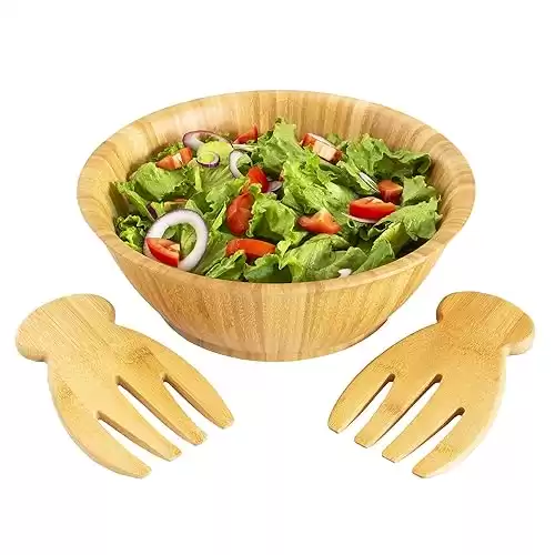 Totally Bamboo Salad Serving Set, 12" Flared Salad Bowl with Salad Hands