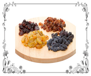 4 Types of Raisins on a Cutting Board