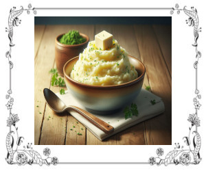 A dish with mashed potatoes with a pat of butter on top.